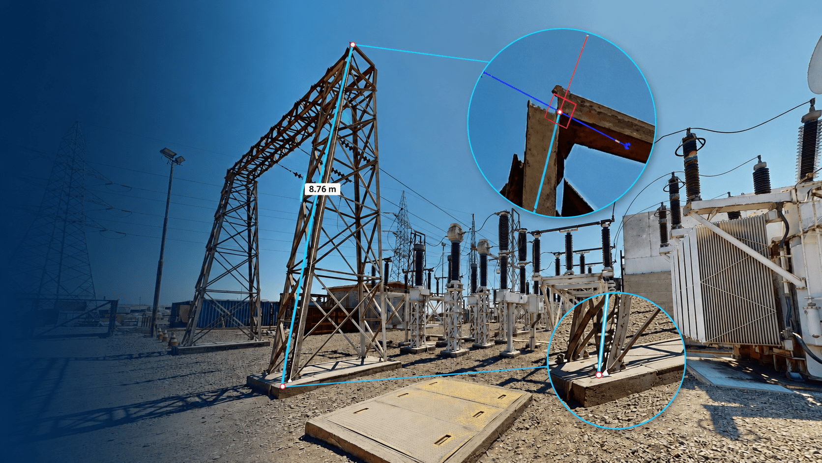 Medición 3D de la altura de una estructura metálica existente en subestación eléctrica