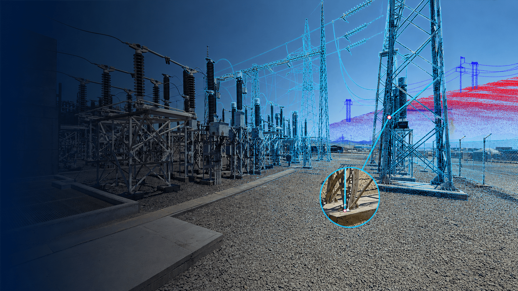 Subestación eléctrica con geometría LiDAR y control dimensional para ingeniería de líneas y subestaciones