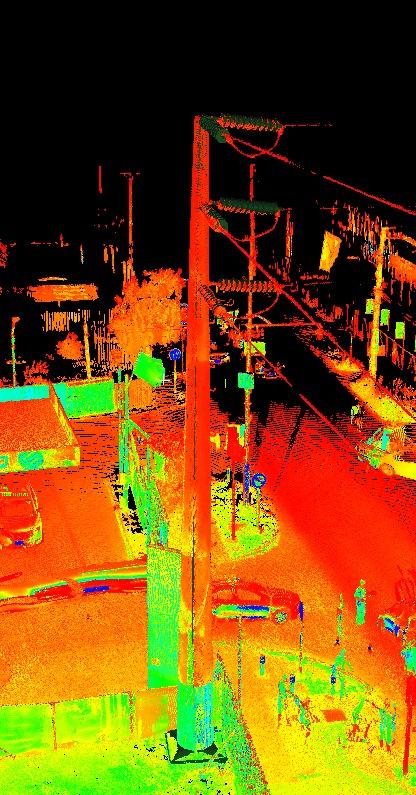 Nube de puntos LiDAR capturada alrededor de una estructura dentro de una subestación