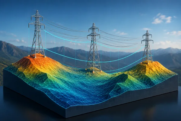 Ilustración conceptual: PLS-CADD y topografía